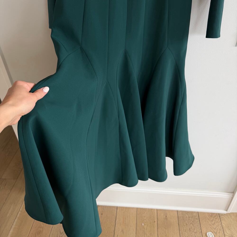 Carolina Herrera Crepe Pleated Midi Cocktail Dress Pine Green - Picture 7 of 12